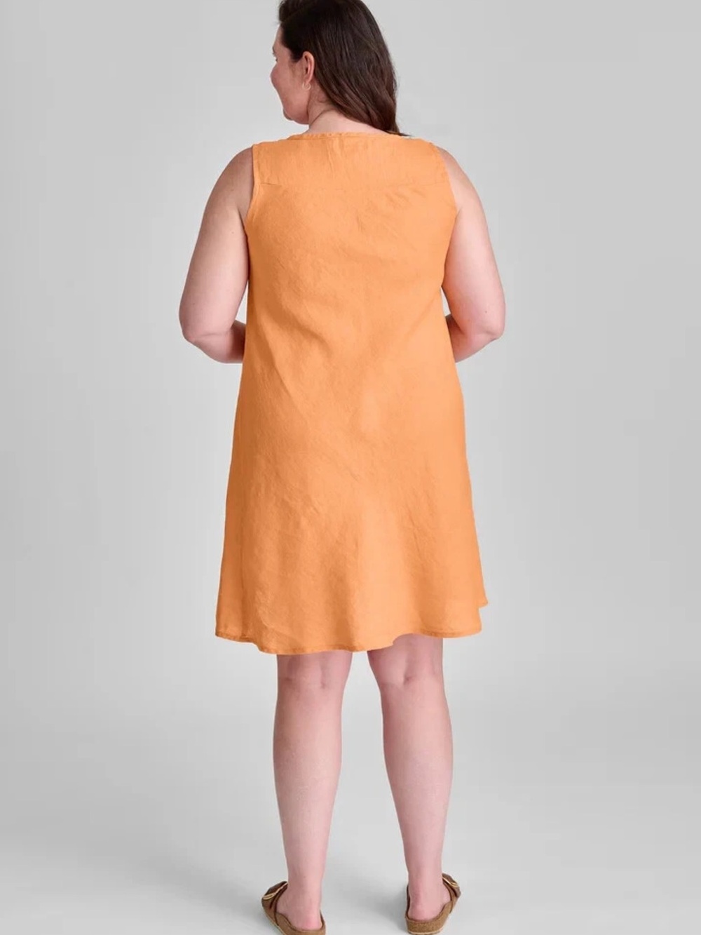 FLAX Women’s 100% Linen Sleeveless A-Line Dress Lagenlook in Apricot Orange L - Picture 2 of 12